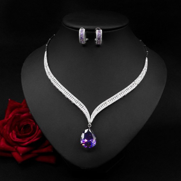 Water Drop Zircon Clavicle Necklace And Earring Set